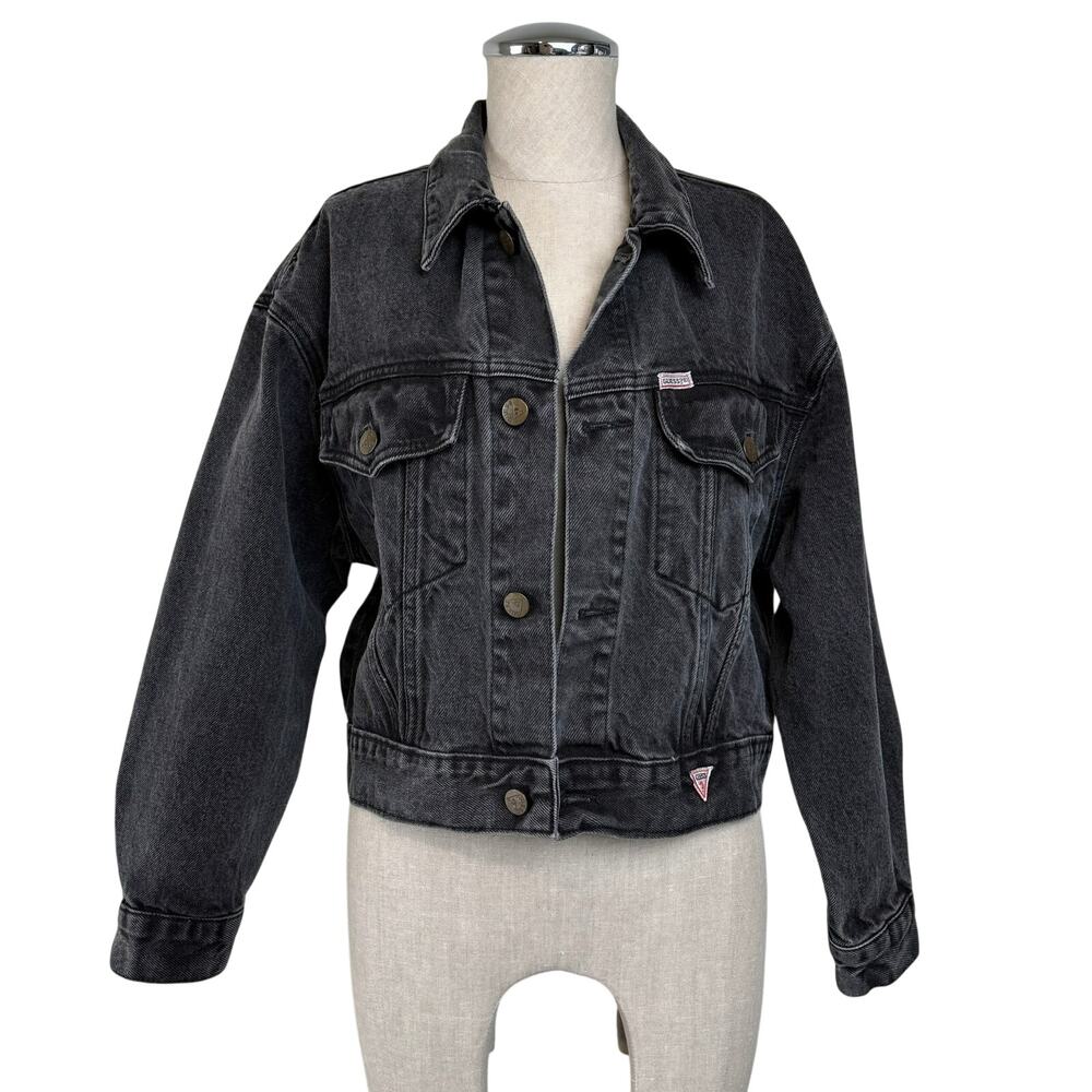 Georges Marciano for Guess Denim Jacket Washed Black Cropped Boxy 80s USA